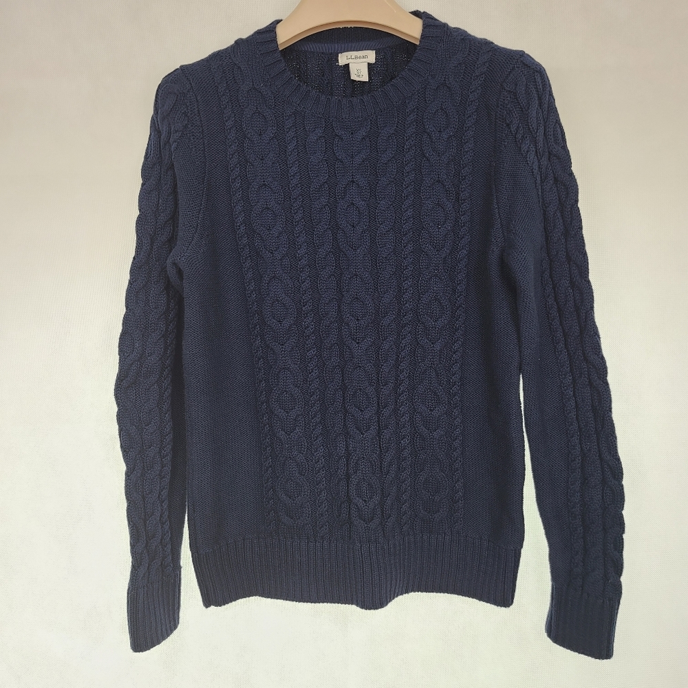 L.L.Bean Double L® Mixed-Cable Sweater Size XS, Navy blue